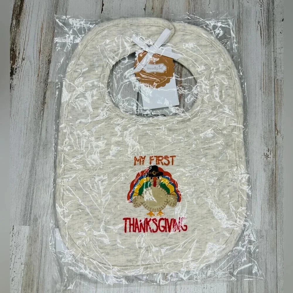 Mud Pie My First Thanksgiving Baby Bib Multicolor Velcro Closure